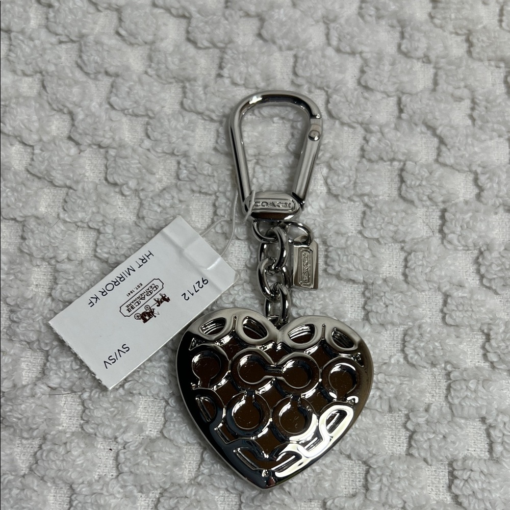 Coach Silver Heart Mirror Keychain